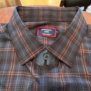 UNTUCKit Men's Brown & Blue Plaid Performance Shirt Sz Large NWOT